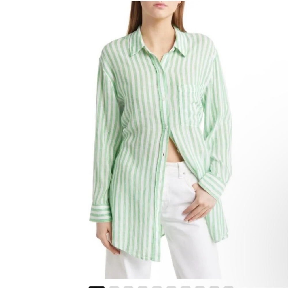 Rails linen Green Striped Shirt